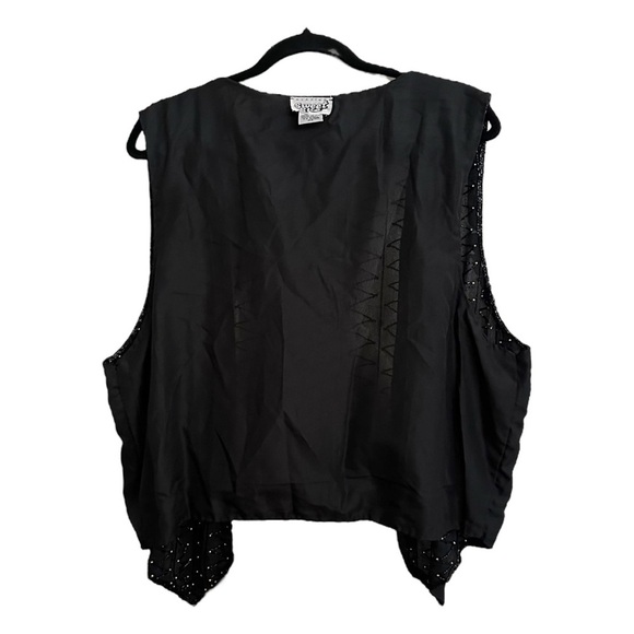 SWEET SUE Vintage 80s Black Silk Beaded Waistcoat Vest Art Deco Glam Size 22 - Picture 9 of 12